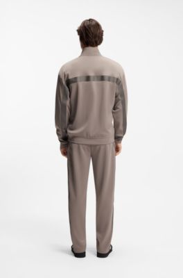 Relaxed-fit zip-up sweatshirt with chevron tape, Light Brown