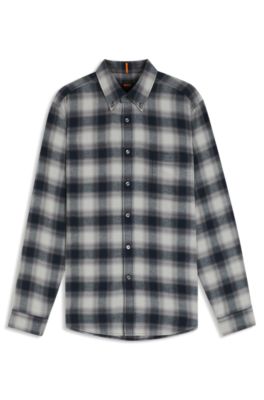 Regular-fit shirt in cotton flannel, Grey Patterned