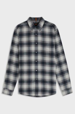 Regular-fit shirt in cotton flannel, Grey Patterned