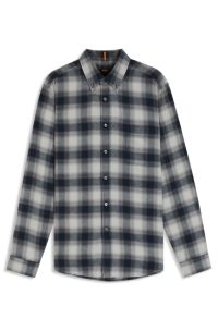 Regular-fit shirt in cotton flannel, Grey Patterned