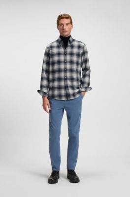 Regular-fit shirt in cotton flannel, Grey Patterned
