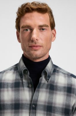 Regular-fit shirt in cotton flannel, Grey Patterned