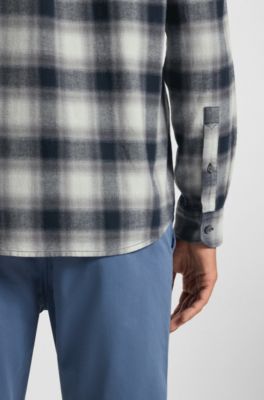 Regular-fit shirt in cotton flannel, Grey Patterned