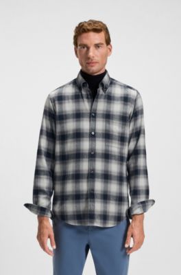 Regular-fit shirt in cotton flannel, Grey Patterned