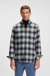 Regular-fit shirt in cotton flannel, Grey Patterned