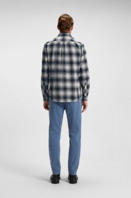 Regular-fit shirt in cotton flannel, Grey Patterned