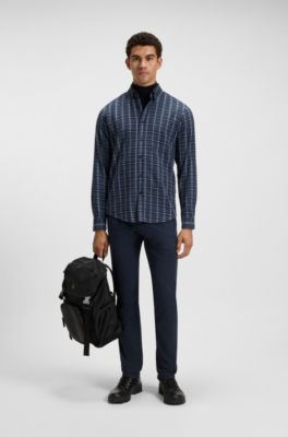 Regular-fit shirt in cotton flannel, Blue Patterned