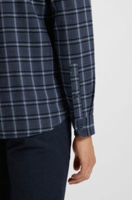 Regular-fit shirt in cotton flannel, Blue Patterned