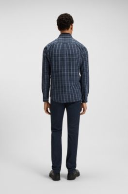 Regular-fit shirt in cotton flannel, Blue Patterned