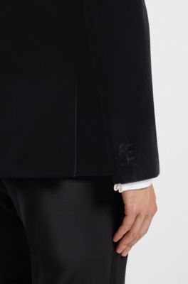 Extra-slim-fit blazer in cotton velvet, Black
