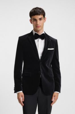 Extra slim-fit blazer van katoenfluweel, Zwart