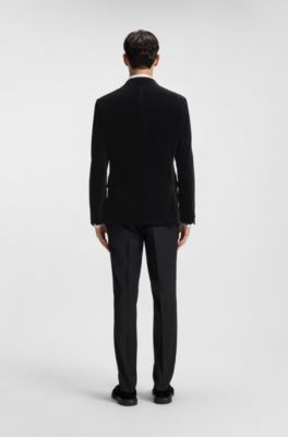 Blazer extra slim fit in velluto di cotone, Nero
