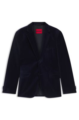 Extra-slim-fit blazer in cotton velvet, Dark Blue