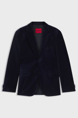 Extra-slim-fit blazer in cotton velvet, Dark Blue