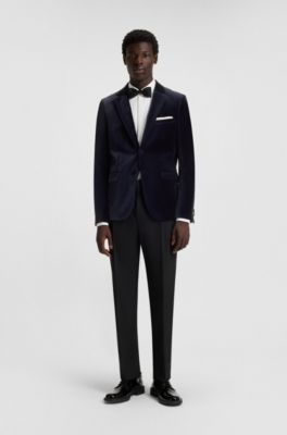Extra-slim-fit blazer in cotton velvet, Dark Blue