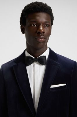 Extra-slim-fit blazer in cotton velvet, Dark Blue