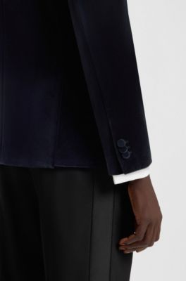 Blazer extra slim fit in velluto di cotone, Blu scuro