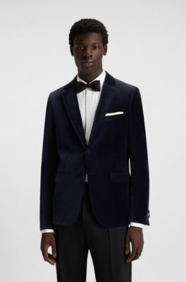 Extra-slim-fit blazer in cotton velvet, Dark Blue