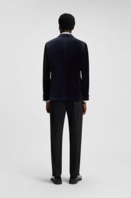 Extra-slim-fit blazer in cotton velvet, Dark Blue