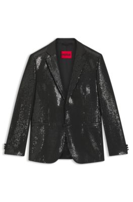 Blazer extra slim fit con paillettes, Nero