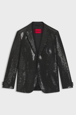 Extra-slim-fit blazer with sequin embellishments, Black
