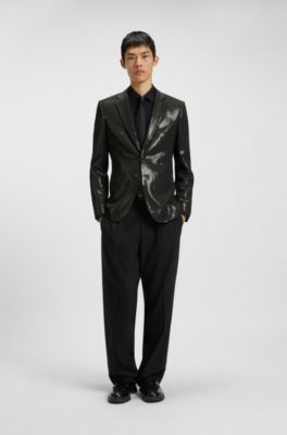 Blazer extra slim fit con paillettes, Nero