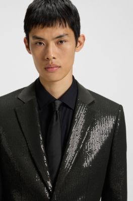 Extra-slim-fit blazer with sequin embellishments, Black