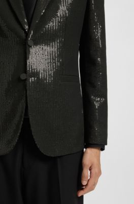 Extra-slim-fit blazer with sequin embellishments, Black