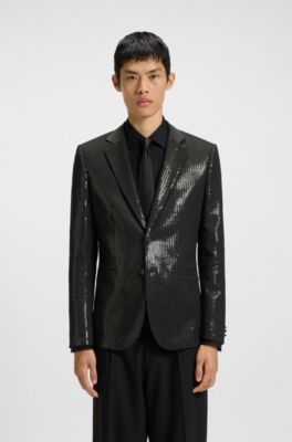 Extra-slim-fit blazer with sequin embellishments, Black