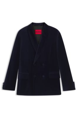 Modern-fit suit jacket in cotton velvet, Dark Blue