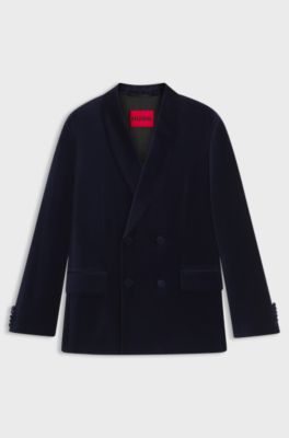 Modern-fit suit jacket in cotton velvet, Dark Blue