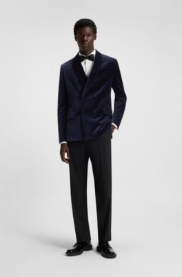 Modern-fit suit jacket in cotton velvet, Dark Blue