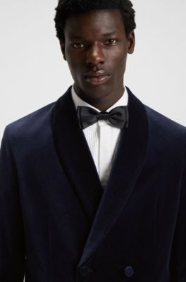 Modern-fit suit jacket in cotton velvet, Dark Blue
