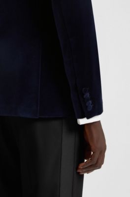 Modern-fit suit jacket in cotton velvet, Dark Blue