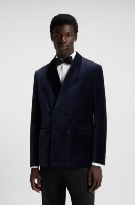 Modern-fit suit jacket in cotton velvet, Dark Blue