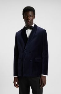 Modern-fit suit jacket in cotton velvet, Dark Blue