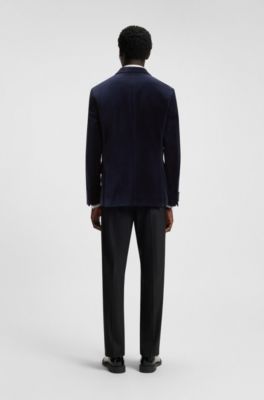 Modern-fit suit jacket in cotton velvet, Dark Blue