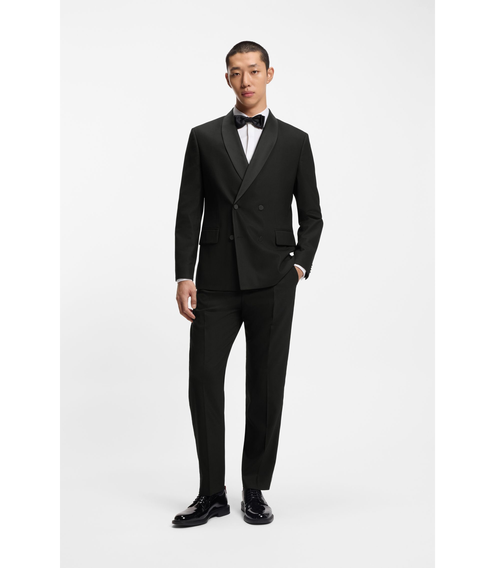 HUGOBOSS HUGO レザー バイカラー　ジャケット　タキシード 1ボタン HUGO - モダンフィット タキシードジャケット ショールカラー - ブラック