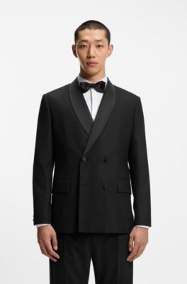 Modern-fit tuxedo jacket with shawl lapels, Black