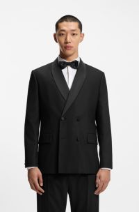 Modern-fit tuxedo jacket with shawl lapels, Black