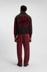 HUGO x RB regular-fit varsity-style jacket with bull graphics, Dark Grey