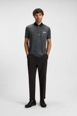 Polo deportivo Paddy en punto el&aacute;stico de secado r&aacute;pido, Gris oscuro