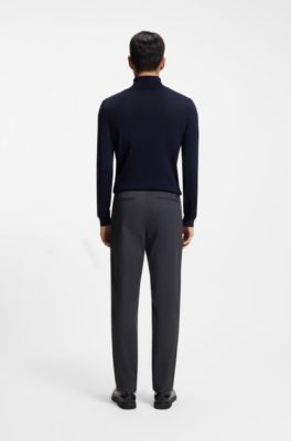 Pantalon Modern en twill bross&eacute;, Bleu fonc&eacute;