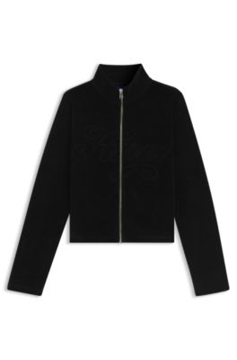 Logo-embossed zip-up sweatshirt in a cotton blend, Black