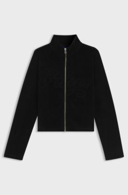Logo-embossed zip-up sweatshirt in a cotton blend, Black