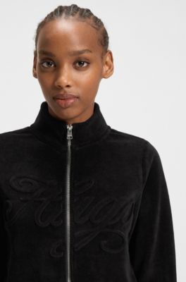 Logo-embossed zip-up sweatshirt in a cotton blend, Black