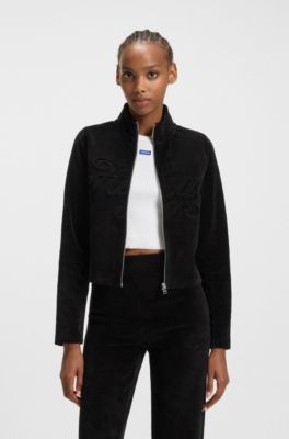 Logo-embossed zip-up sweatshirt in a cotton blend, Black