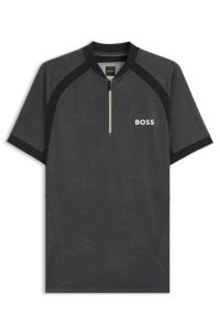 Zip-neck slim-fit polo shirt in mesh jersey, Dark Grey