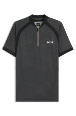 Zip-neck slim-fit polo shirt in mesh jersey