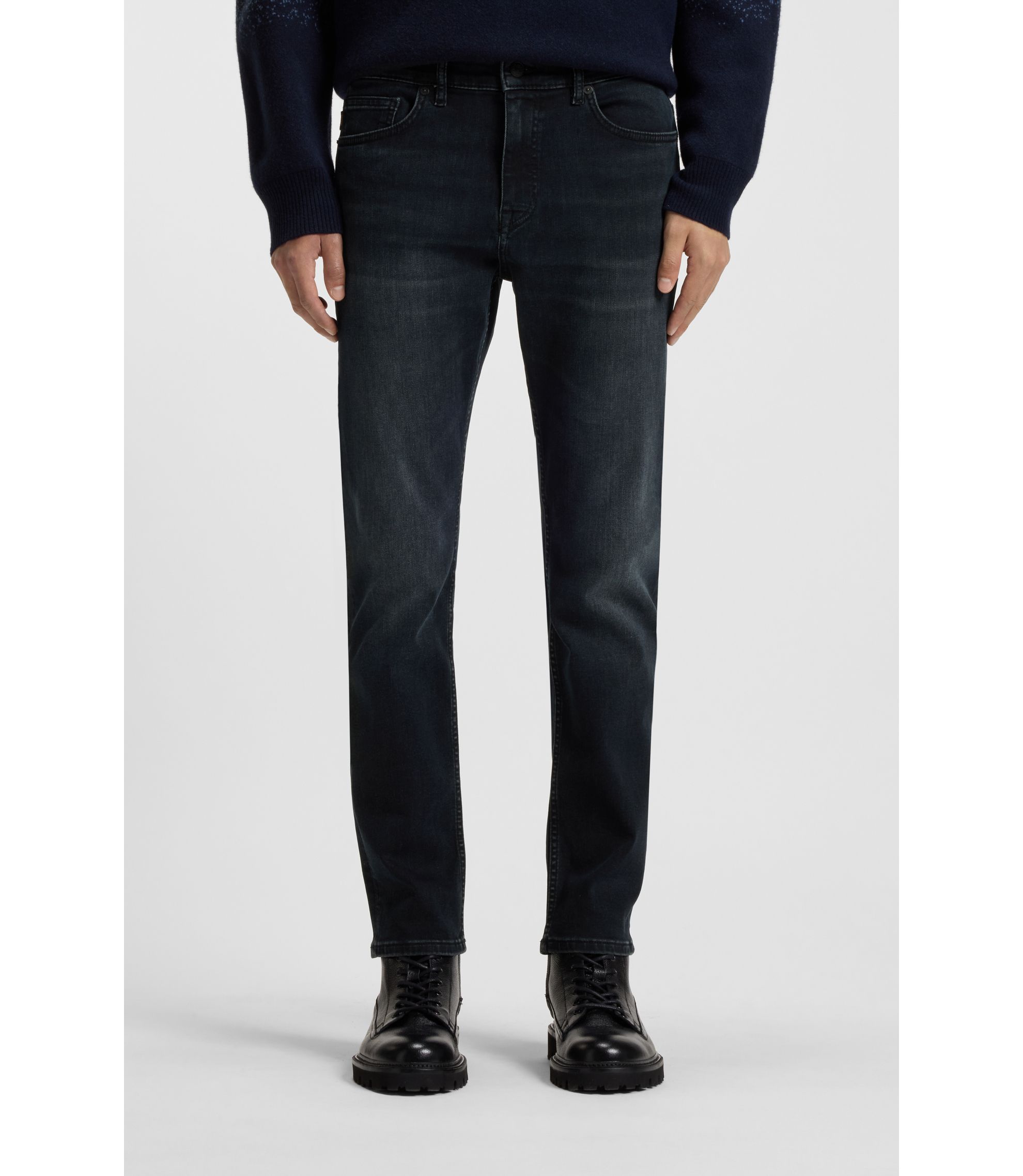 BOSS - Delaware slim-fit jeans in blue-black soft-motion denim